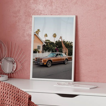 Oldtimer Poster mit Giraffe und Palmenmotiv 5