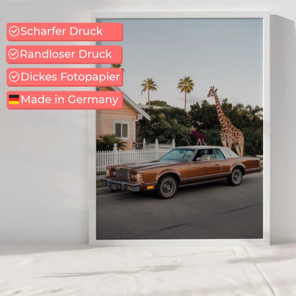 Oldtimer Poster mit Giraffe und Palmenmotiv 6