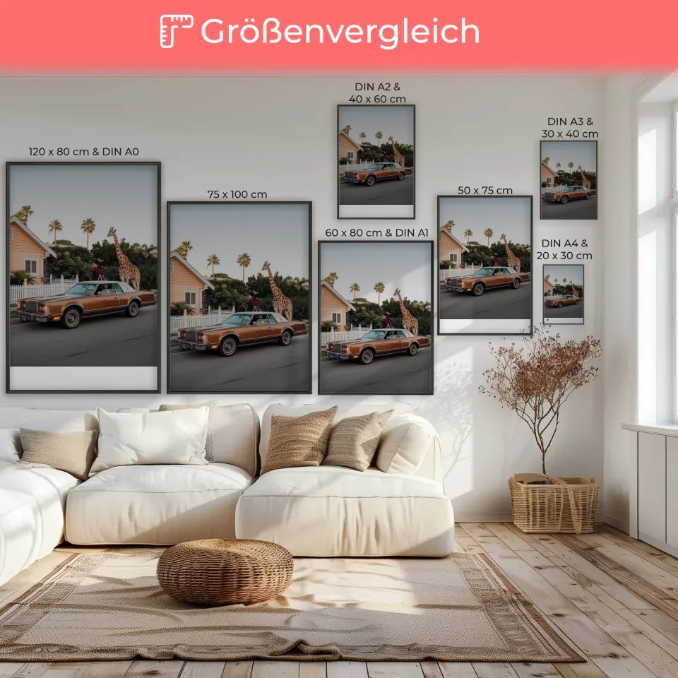 Oldtimer Poster mit Giraffe und Palmenmotiv 7