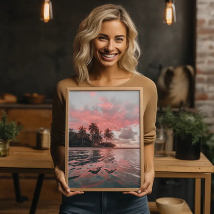 Poster Sonnenaufgang Kuba mit Palmen am Strand