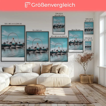 Poster Küstenlandschaft mit Riesenrad und Palmen