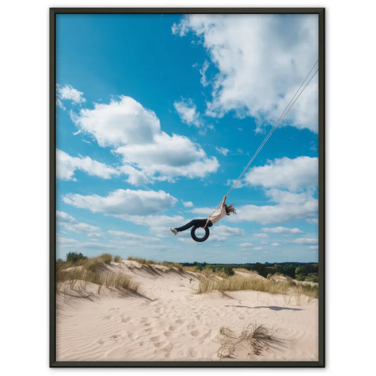 Poster schwingende Person über Sanddünen im Himmel