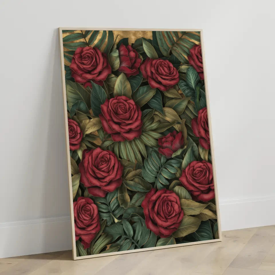 Künstlerisches Poster mit rubinroten Rosenmuster 3