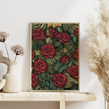 Künstlerisches Poster mit rubinroten Rosenmuster 4