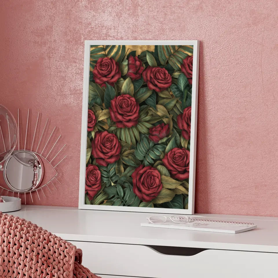 Künstlerisches Poster mit rubinroten Rosenmuster 5