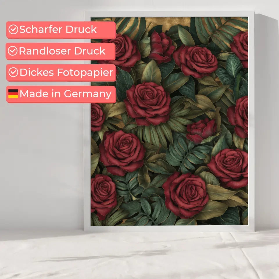 Künstlerisches Poster mit rubinroten Rosenmuster 6