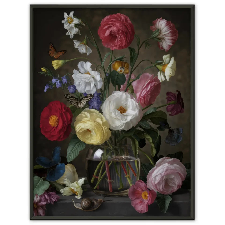 Blumen Stillleben Poster mit bunten Blumen und Schnecke 1