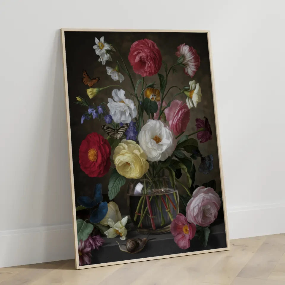 Blumen Stillleben Poster mit bunten Blumen und Schnecke 3