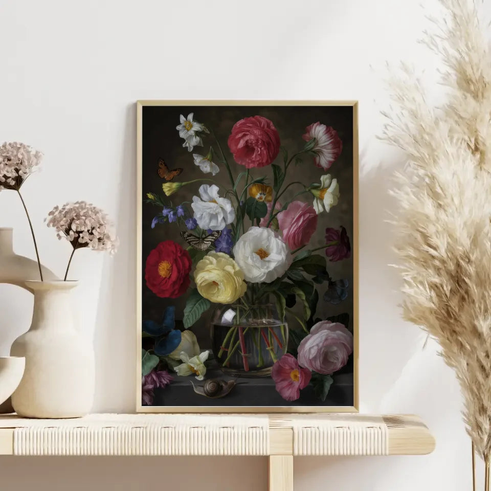Blumen Stillleben Poster mit bunten Blumen und Schnecke 4