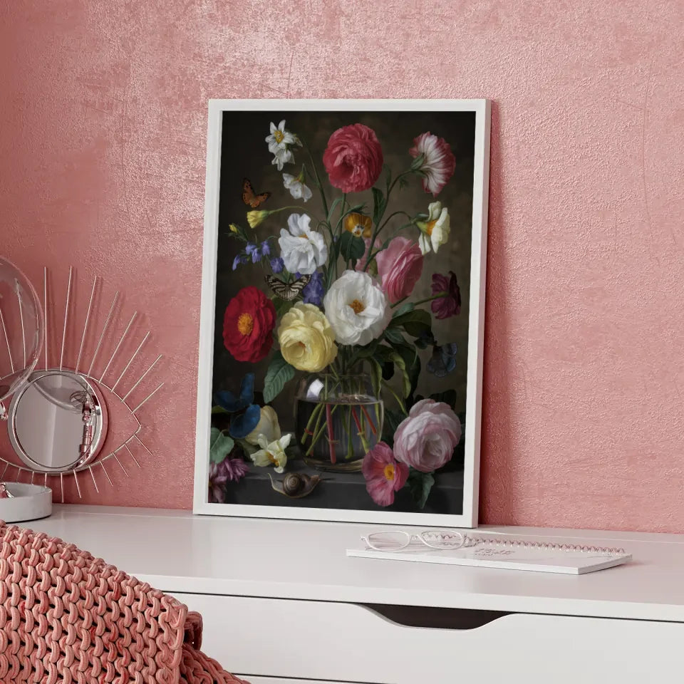 Blumen Stillleben Poster mit bunten Blumen und Schnecke 5