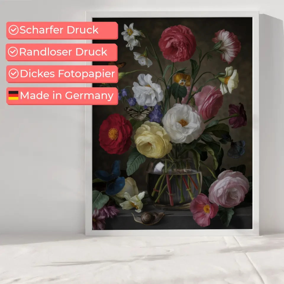 Blumen Stillleben Poster mit bunten Blumen und Schnecke 6
