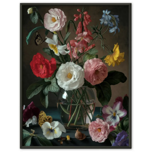 Blumen Stillleben Poster mit Schmetterlingen und Schnecke 1