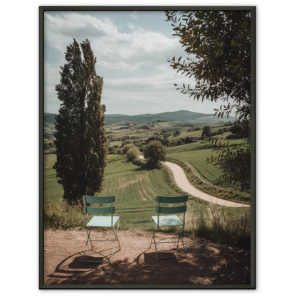 Malerisches Landschafts Poster mit Vintage Stühlen und Hügeln 1
