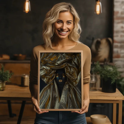 Geheimnisvoller Poster mit königlicher Person und goldschimmerndem Kopfschmuck 2