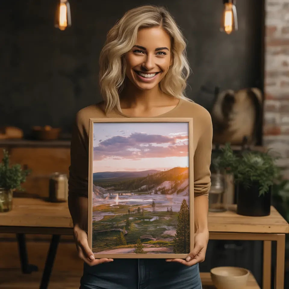 Poster Yellowstone-Nationalpark Panorama zur Golden Hour 2