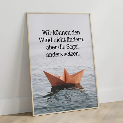 Wunderschönes Poster Origami Boot mit Zitat dekorativ