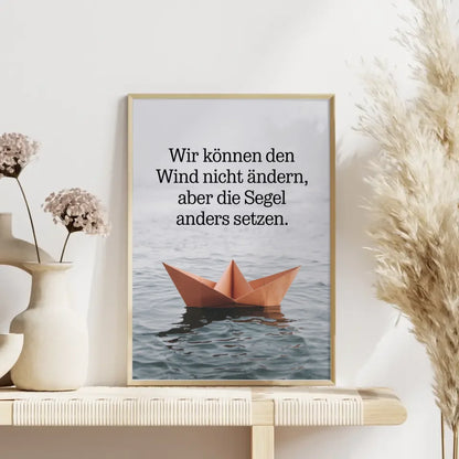 Wunderschönes Poster Origami Boot mit Zitat dekorativ