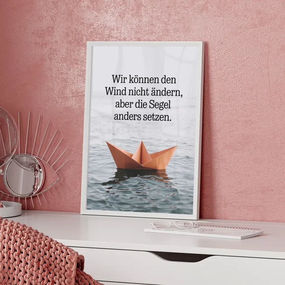 Wunderschönes Poster Origami Boot mit Zitat dekorativ