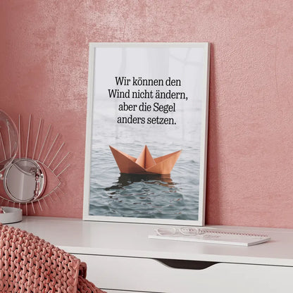 Wunderschönes Poster Origami Boot mit Zitat dekorativ