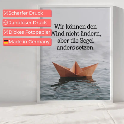 Wunderschönes Poster Origami Boot mit Zitat dekorativ