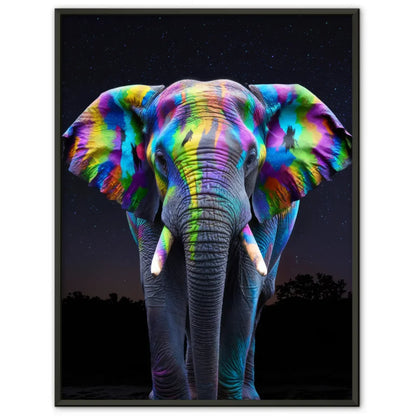 Farbenfrohes Elefant Poster mit abstraktem Muster im Nachthimmel 1