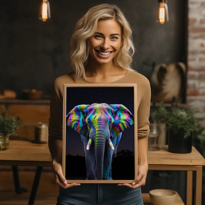 Farbenfrohes Elefant Poster mit abstraktem Muster im Nachthimmel 2