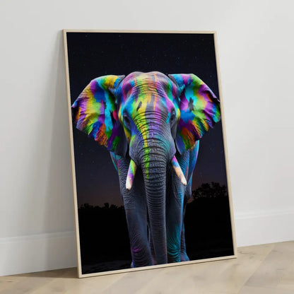 Farbenfrohes Elefant Poster mit abstraktem Muster im Nachthimmel 3