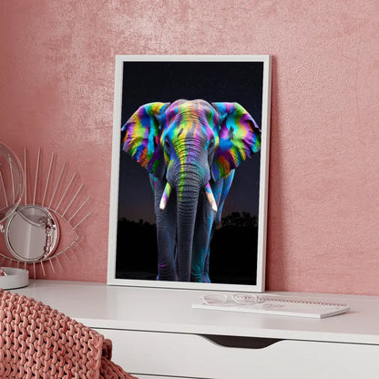 Farbenfrohes Elefant Poster mit abstraktem Muster im Nachthimmel 5