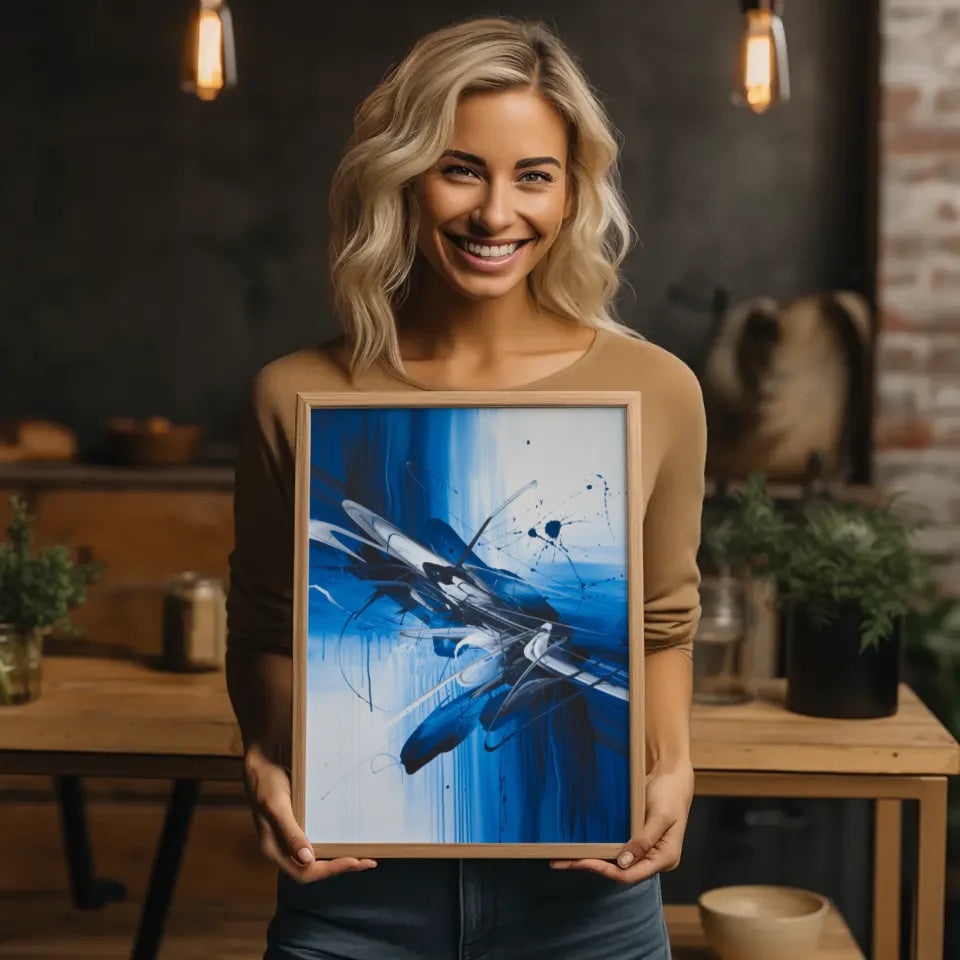 Abstraktes Poster in Königsblau und Weiß für Kunstliebhaber 2