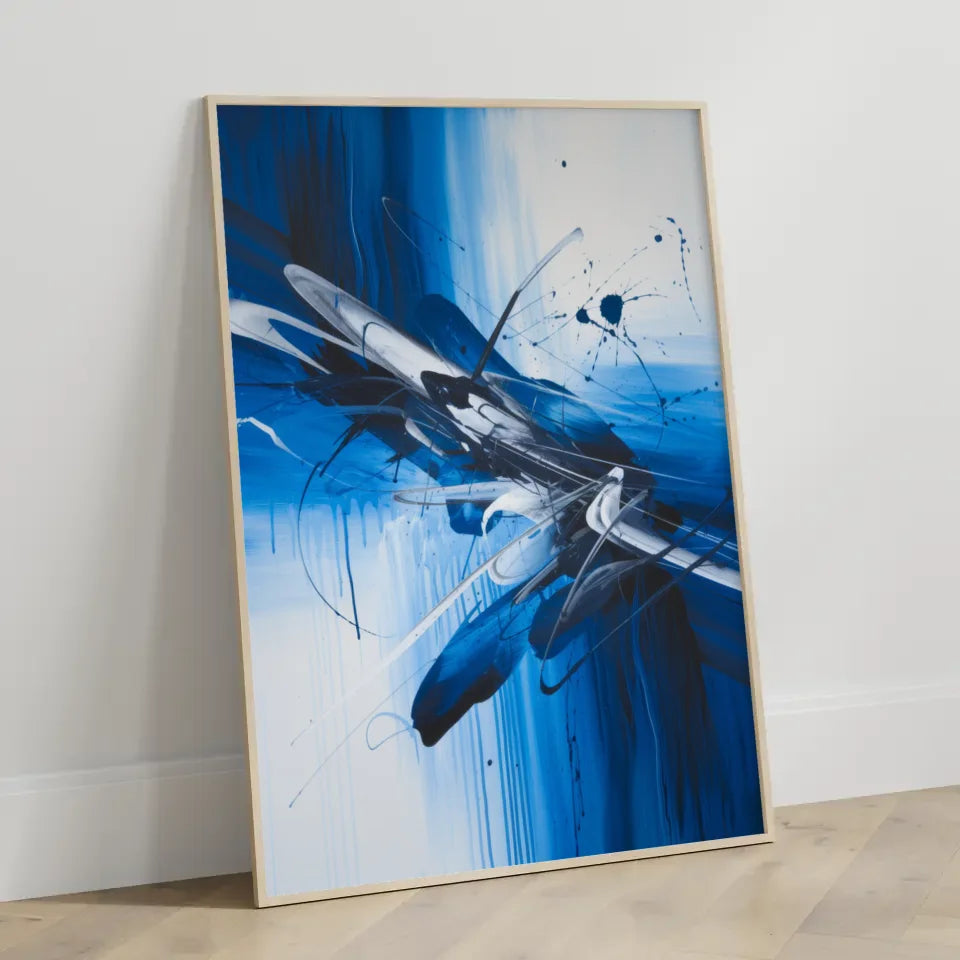 Abstraktes Poster in Königsblau und Weiß für Kunstliebhaber 3
