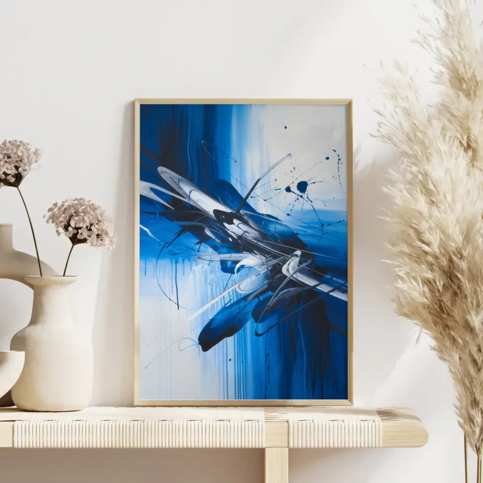 Abstraktes Poster in Königsblau und Weiß für Kunstliebhaber 4