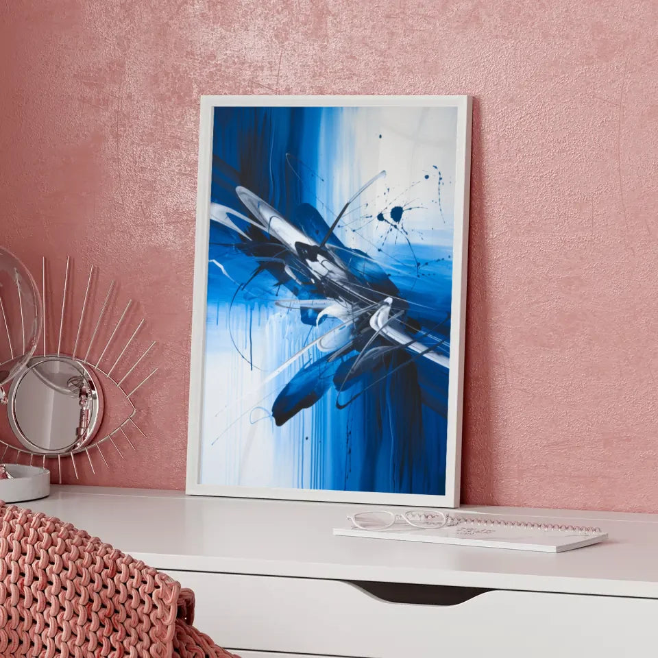 Abstraktes Poster in Königsblau und Weiß für Kunstliebhaber 5