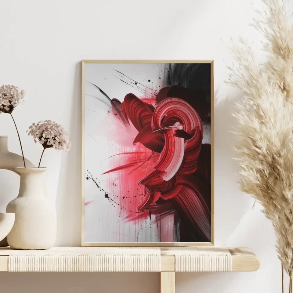 Abstractes Poster mit roten und rosa Akzenten 4