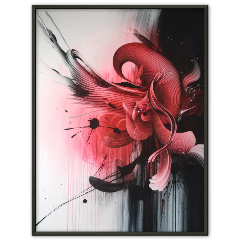 Abstractes Poster mit roten rosa Akzenten 1
