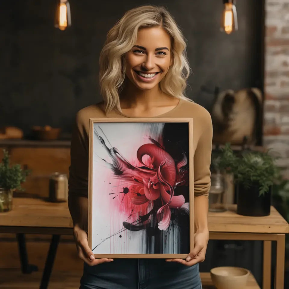 Abstractes Poster mit roten rosa Akzenten 2