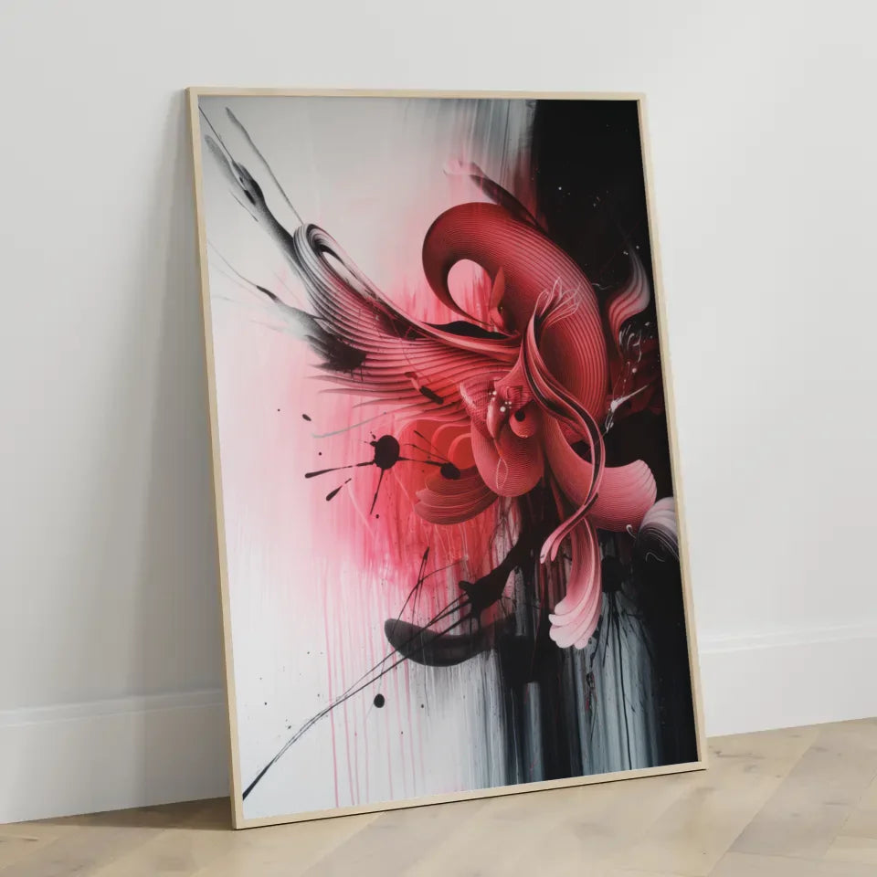 Abstractes Poster mit roten rosa Akzenten 3