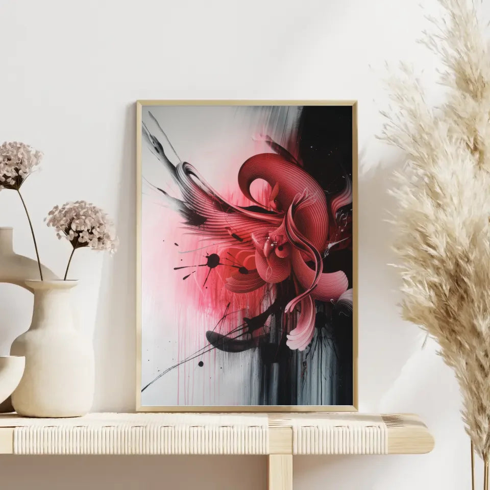 Abstractes Poster mit roten rosa Akzenten 4