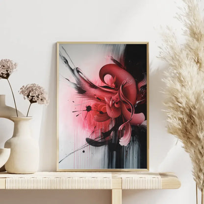 Abstractes Poster mit roten rosa Akzenten 4
