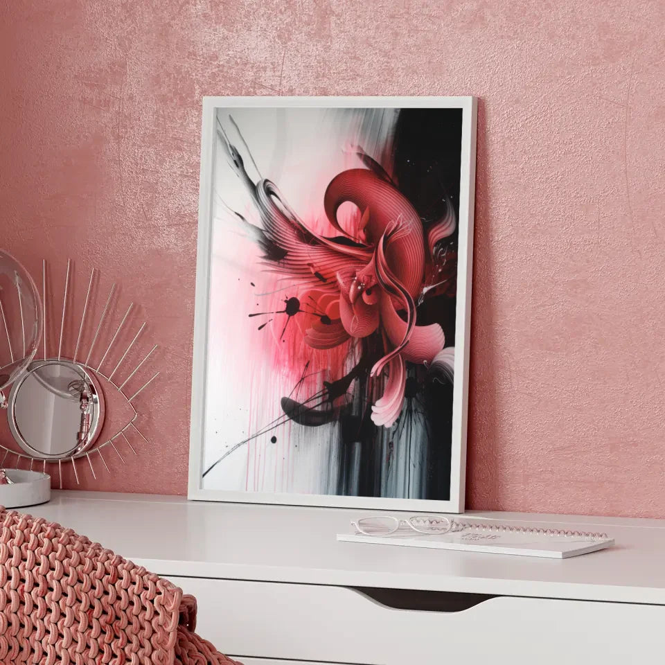 Abstractes Poster mit roten rosa Akzenten 5