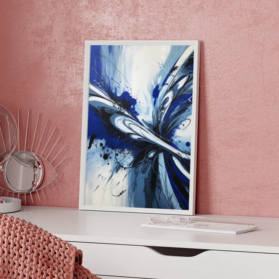 Monochromatisches Poster in Königsblau und Weiß für kreativen Raum 5