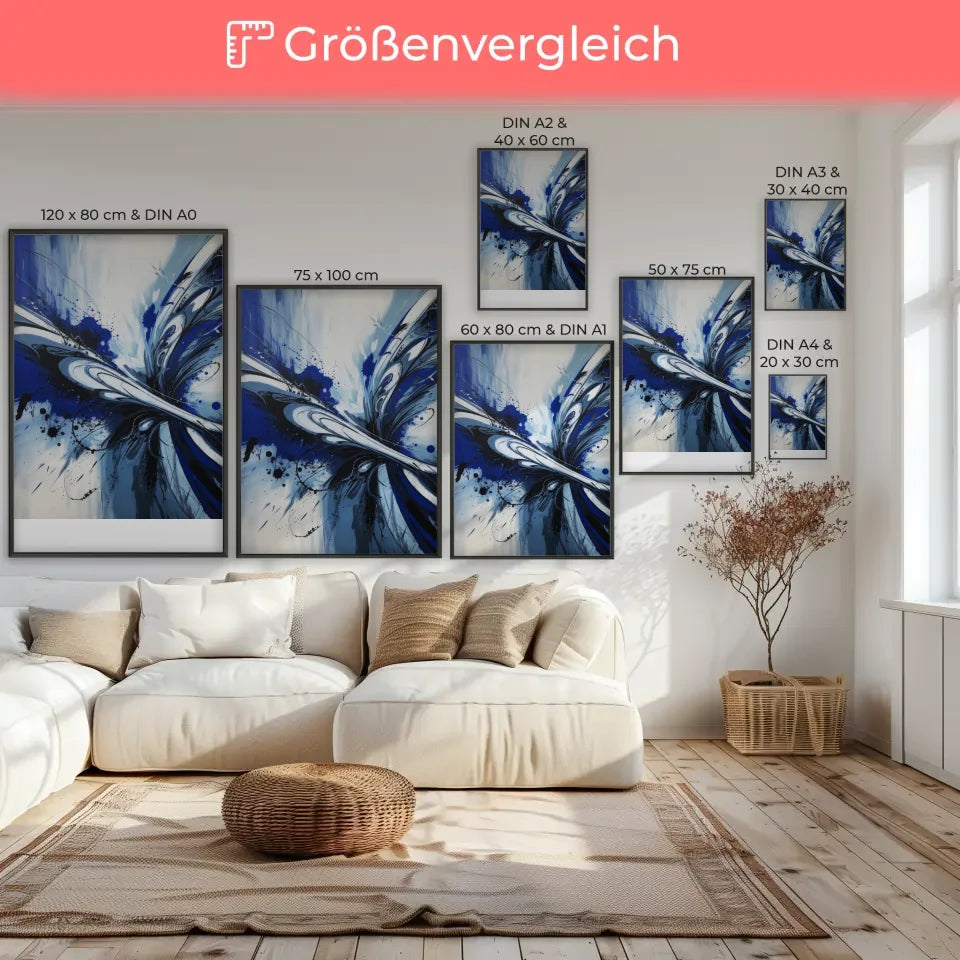 Monochromatisches Poster in Königsblau und Weiß für kreativen Raum 7