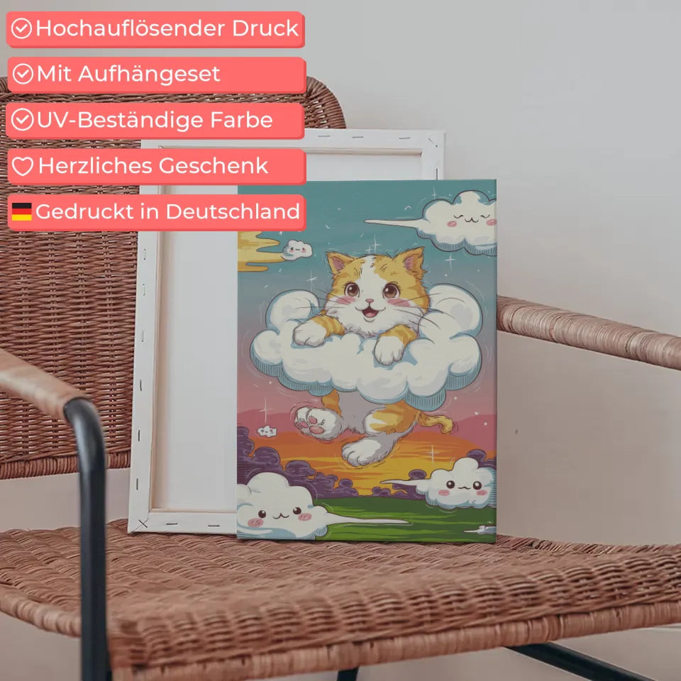 Niedliches Poster mit Kätzchen in Wolken für Katzenliebhaber
