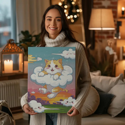 Niedliches Poster mit Kätzchen in Wolken für Katzenliebhaber