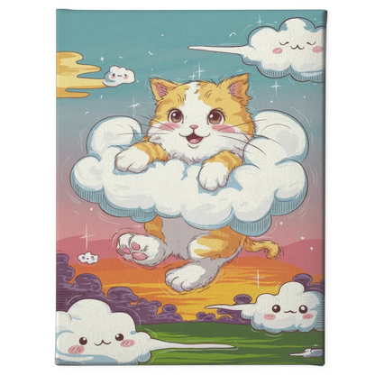 Niedliches Poster mit Kätzchen in Wolken für Katzenliebhaber