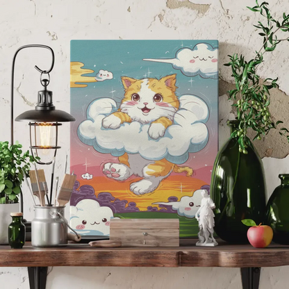 Niedliches Poster mit Kätzchen in Wolken für Katzenliebhaber