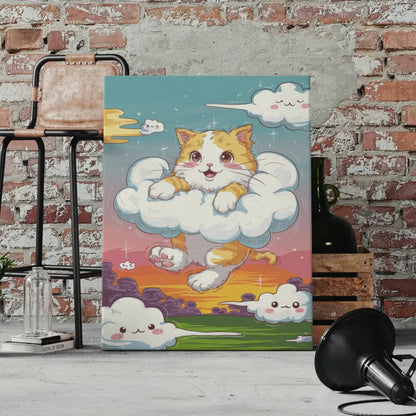 Niedliches Poster mit Kätzchen in Wolken für Katzenliebhaber