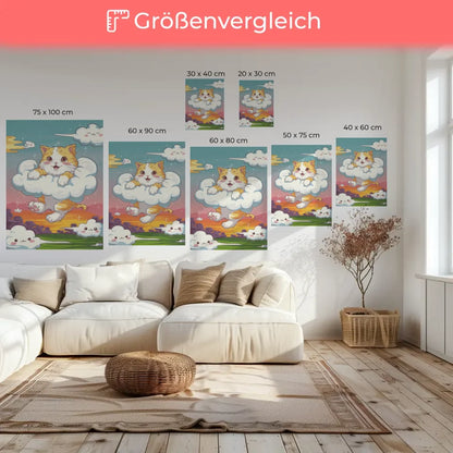 Niedliches Poster mit Kätzchen in Wolken für Katzenliebhaber