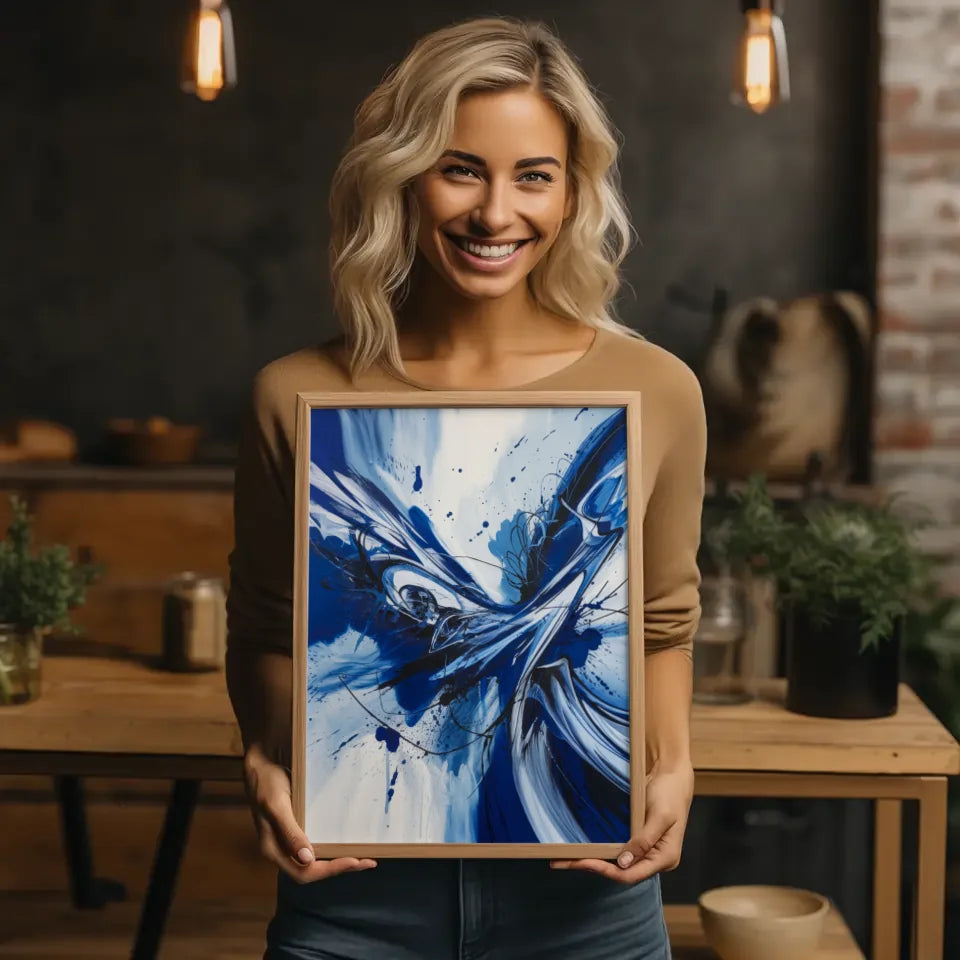 Abstraktes Poster in Blau mit dynamischen Pinselstrichen 2