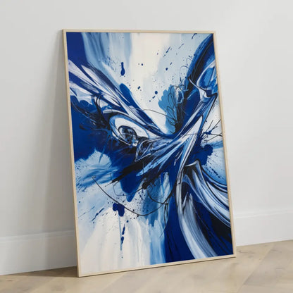 Abstraktes Poster in Blau mit dynamischen Pinselstrichen 3