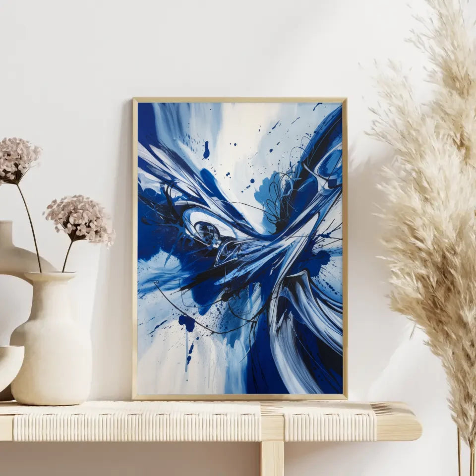 Abstraktes Poster in Blau mit dynamischen Pinselstrichen 4